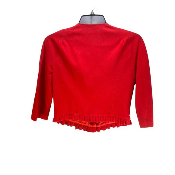 1950s Handmade Red Cropped Jacket XS Small Vintage Bow Trim Button Front - Picture 2 of 11